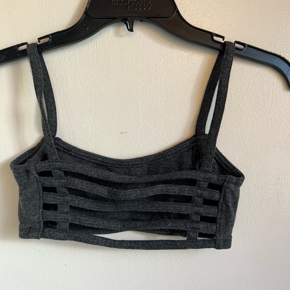 Mudd, XS, dark grey, sports bra, dance top, crop top, ribbed back, five line bac